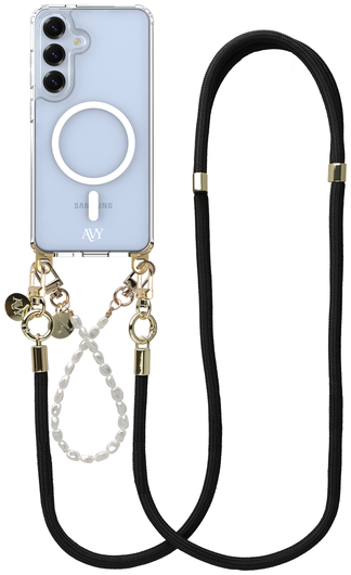 AVY Samsung S25 Plus / S24 Plus MagSafe Hoesje met Koord Set Pearl & Rope Black afbeelding 1
