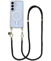 AVY Samsung Galaxy S25 / S24 Hoesje met Koord & MagSafe 130CM Tressé Black afbeelding