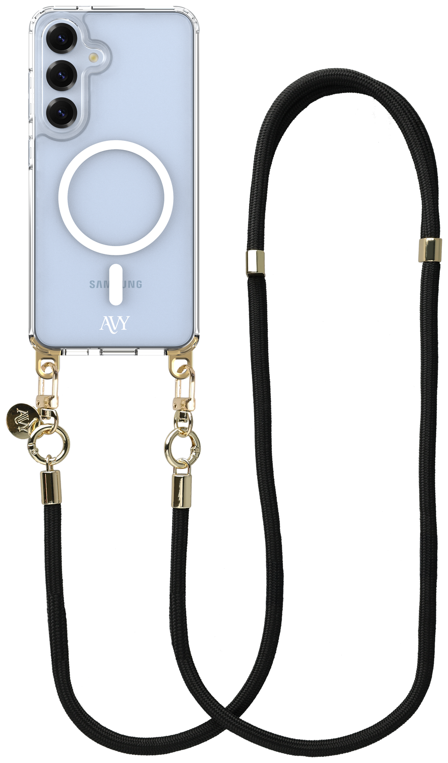 AVY Samsung Galaxy S25 / S24 Hoesje met Koord & MagSafe 130CM Tressé Black afbeelding 1