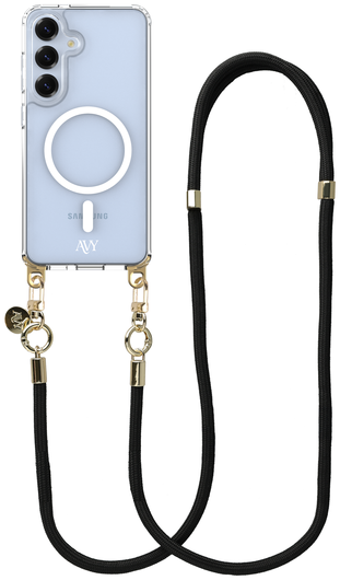 AVY Samsung Galaxy S25 / S24 Hoesje met Koord & MagSafe 130CM Tressé Black afbeelding 1