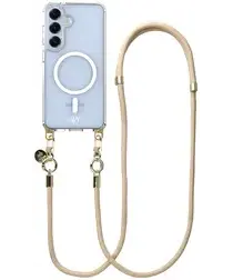 AVY Samsung Galaxy S25 / S24 Hoesje met Koord & MagSafe 130CM Tressé Beige afbeelding