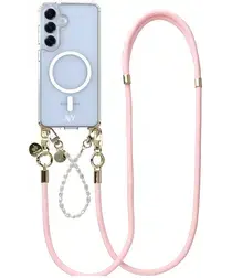 AVY Samsung Galaxy S25 / S24 Hoesje met Koord & MagSafe 130CM Tressé Pink afbeelding
