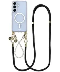 AVY Samsung Galaxy S25 / S24 Hoesje met Koord & MagSafe Set Pearl & Rope Black afbeelding