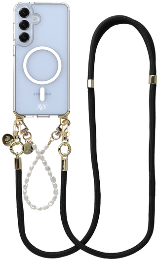 AVY Samsung Galaxy S25 / S24 Hoesje met Koord & MagSafe Set Pearl & Rope Black afbeelding 1