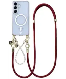 AVY Samsung Galaxy S25 / S24 Hoesje Koord & MagSafe Set Pearl & Rope Burgundy afbeelding