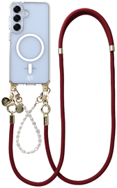AVY Samsung Galaxy S25 / S24 Hoesje Koord & MagSafe Set Pearl & Rope Burgundy afbeelding