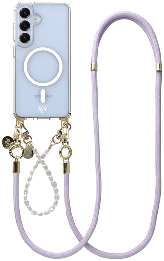 AVY Samsung Galaxy S25 / S24 Hoesje met Koord & MagSafe Set Pearl & Rope Purple afbeelding 1