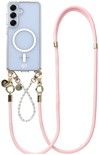 AVY Samsung Galaxy S25 / S24 Hoesje met Koord & MagSafe Set Pearl & Rope Pink afbeelding 1