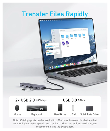 Anker 5-in-1 Hub USB/30W USB-C Power Delivery/HDMI 4@30HDMI Grijs afbeelding 5