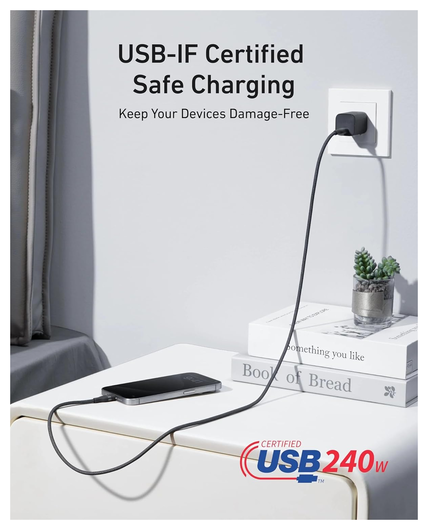 Anker 240W USB-C naar USB-C Kabel Ultra Fast Charge 0.9M Zwart afbeelding 3