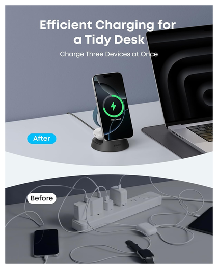 Anker (15W) 3-in-1 Draadloze MagSafe Oplader iPhone/AirPods (Pro)/Apple Watch afbeelding 5