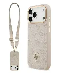 Guess iPhone 17 Pro Max Hoesje 4G Strass Logo Hoesje MagSafe met Koord Roze afbeelding