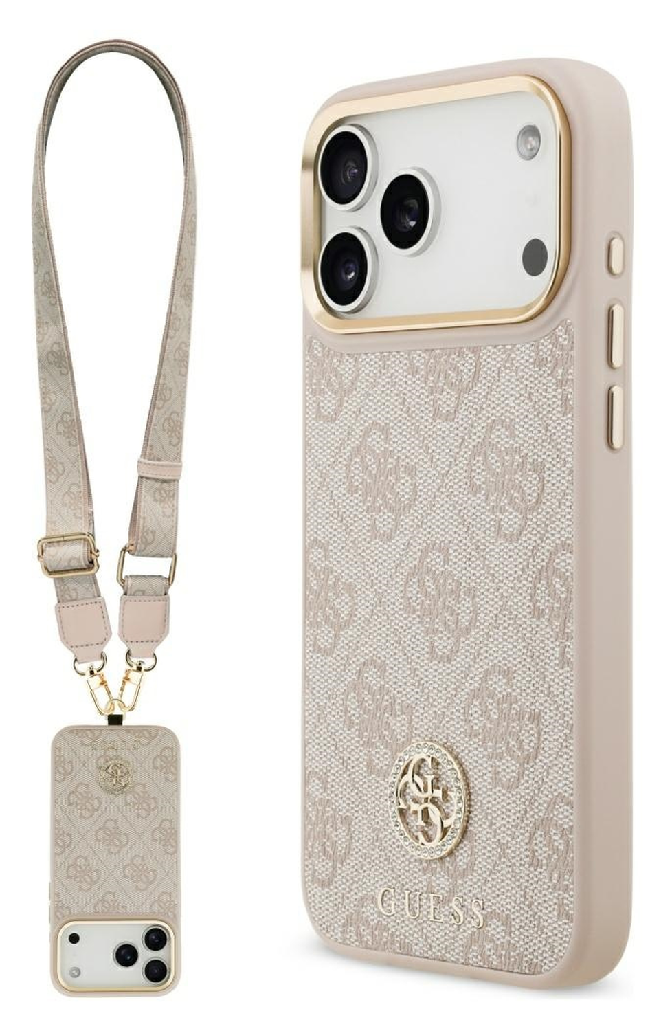 Guess iPhone 17 Pro Max Hoesje 4G Strass Logo Hoesje MagSafe met Koord Roze afbeelding 1
