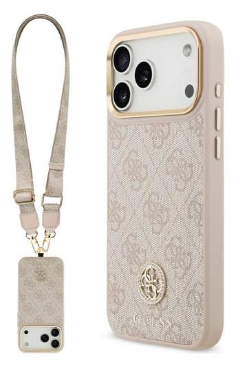Guess iPhone 17 Pro Max Hoesje 4G Strass Logo Hoesje MagSafe met Koord Roze afbeelding 1