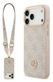 Guess iPhone 17 Pro Max Hoesje 4G Strass Logo Hoesje MagSafe met Koord Roze afbeelding