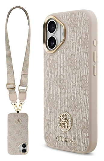 Guess iPhone 17 Hoesje 4G Strass Logo Hoesje MagSafe met Koord Roze afbeelding 1