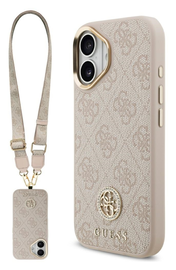 Guess iPhone 17 Hoesje 4G Strass Logo Hoesje MagSafe met Koord Roze