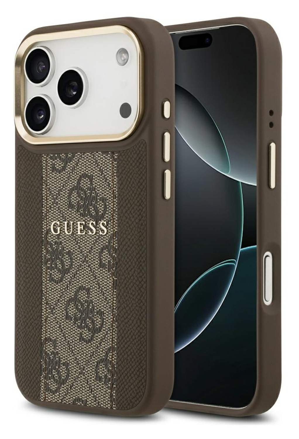 Guess 4G Stripe iPhone 17 Pro Max Hoesje MagSafe Back Cover Bruin afbeelding 1