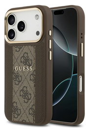 Guess 4G Stripe iPhone 17 Pro Max Hoesje MagSafe Back Cover Bruin