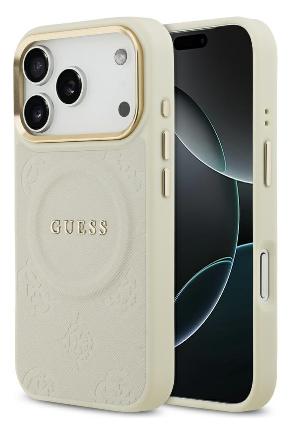 Guess Peony Hot Stamp iPhone 17 Pro Hoesje MagSafe Back Cover Beige afbeelding 1