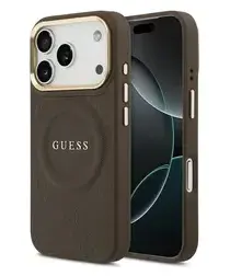 Guess Peony Hot Stamp iPhone 17 Pro Max Hoesje MagSafe Back Cover Bruin afbeelding