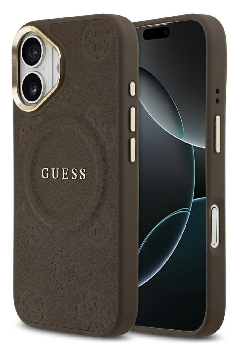 Guess Peony Hot Stamp iPhone 17 Hoesje MagSafe Back Cover Bruin afbeelding 1