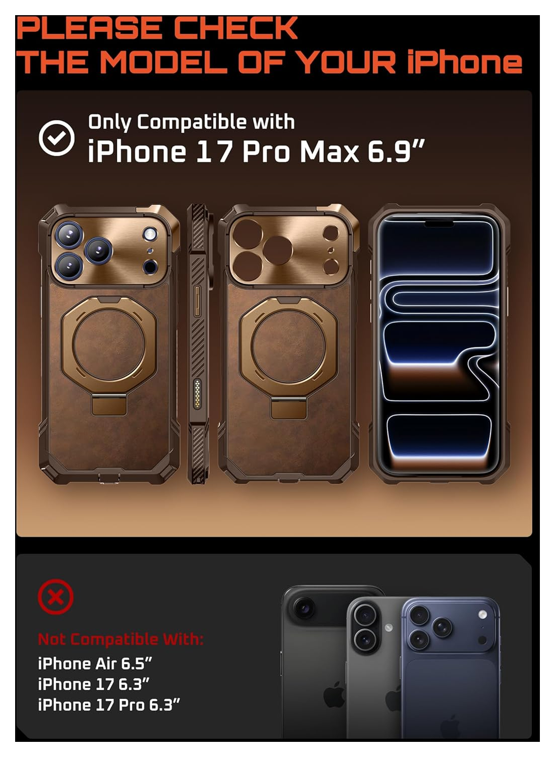 SUPCASE UB Grip Apple iPhone 17 Pro Max Hoesje MagSafe Kickstand Leer Bruin afbeelding 3