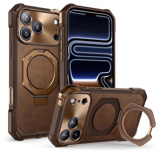 SUPCASE UB Grip Apple iPhone 17 Pro Max Hoesje MagSafe Kickstand Leer Bruin afbeelding 1