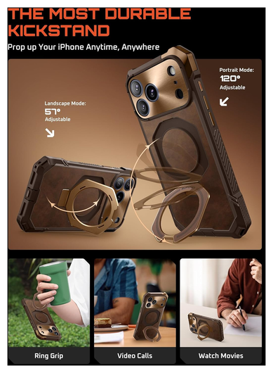 SUPCASE UB Grip Apple iPhone 17 Pro Max Hoesje MagSafe Kickstand Leer Bruin afbeelding 5