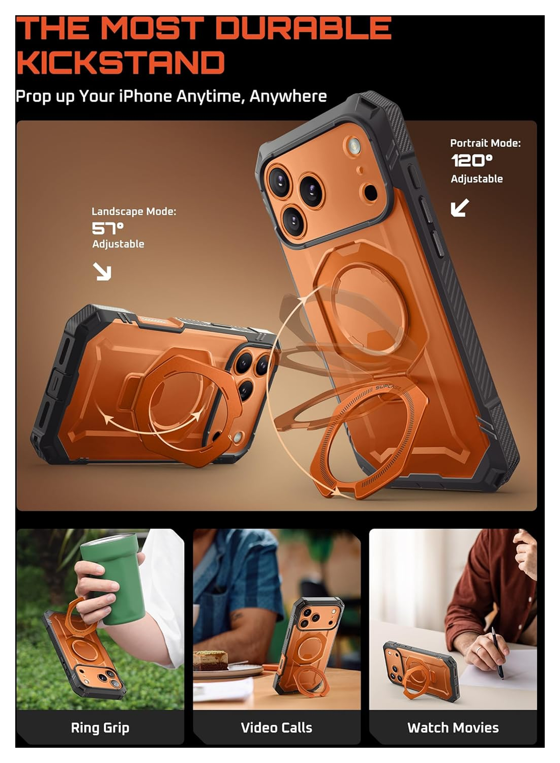 SUPCASE UB Grip Pro Apple iPhone 17 Pro Max Hoesje MagSafe Kickstand Oranje afbeelding 4