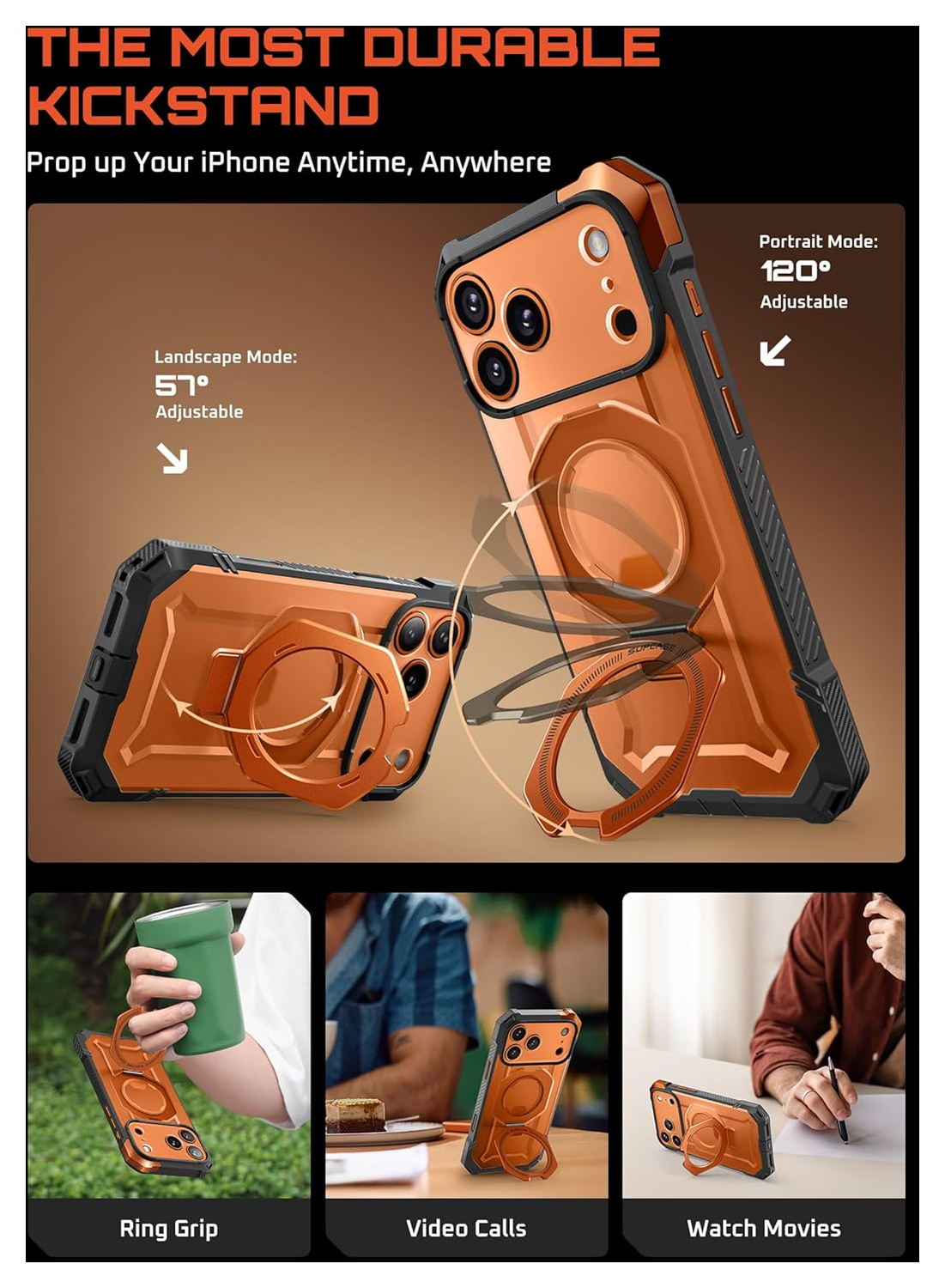SUPCASE UB Grip Apple iPhone 17 Pro Max Hoesje MagSafe Kickstand Oranje afbeelding 4