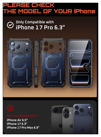 SUPCASE UB Grip Pro Apple iPhone 17 Pro Hoesje Full Protect MagSafe Stand Blauw afbeelding 3