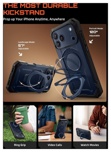 SUPCASE UB Grip Pro Apple iPhone 17 Pro Hoesje Full Protect MagSafe Stand Blauw afbeelding 5