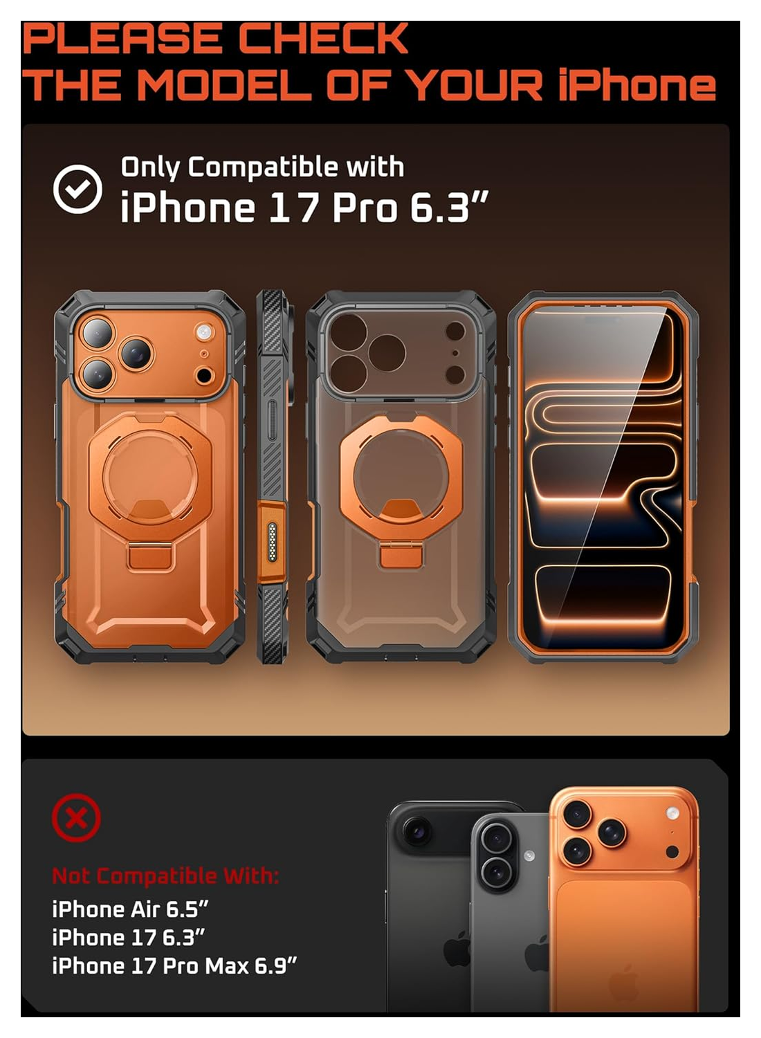 SUPCASE UB Grip Pro Apple iPhone 17 Pro Hoesje Full Protect MagSafe Stand Oranje afbeelding 3