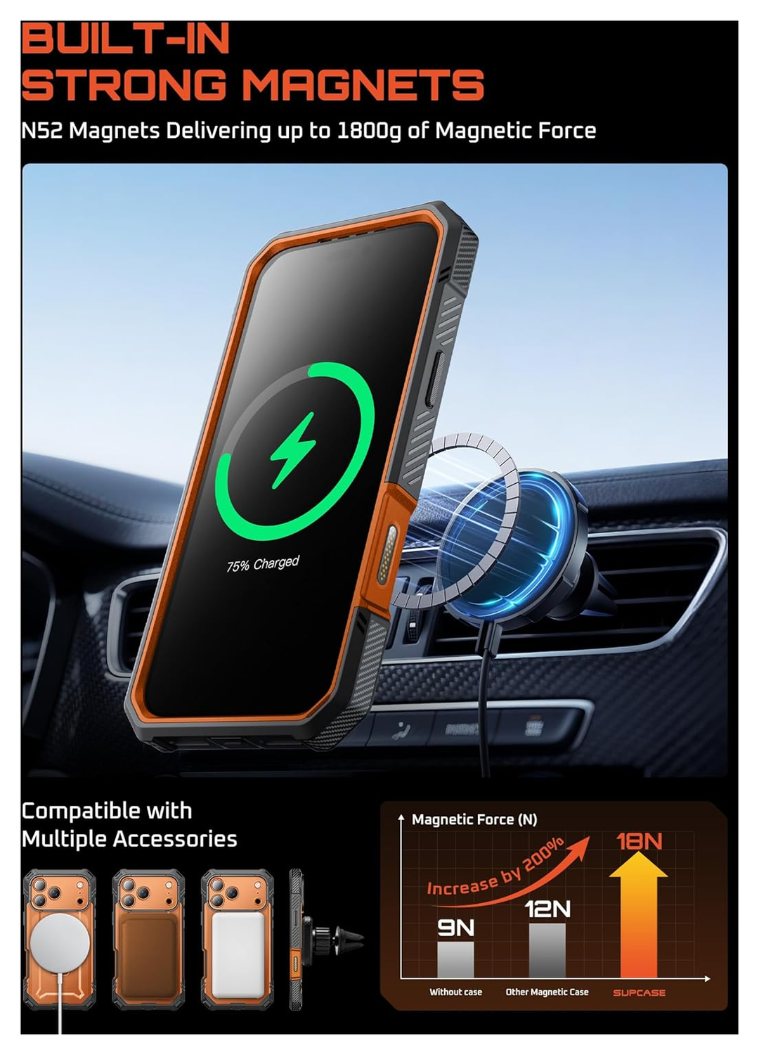 SUPCASE UB Grip Pro Apple iPhone 17 Pro Hoesje Full Protect MagSafe Stand Oranje afbeelding 7