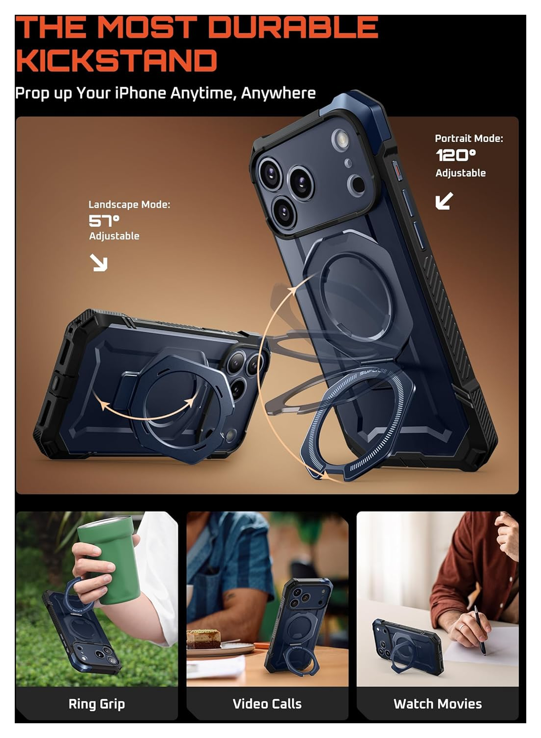 SUPCASE UB Grip Apple iPhone 17 Pro Hoesje MagSafe Kickstand Blauw afbeelding 5