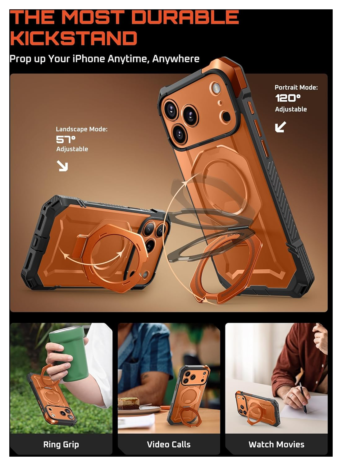 SUPCASE UB Grip Apple iPhone 17 Pro Hoesje MagSafe Kickstand Oranje afbeelding 5