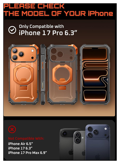 SUPCASE UB Grip Apple iPhone 17 Pro Hoesje MagSafe Kickstand Oranje afbeelding 3