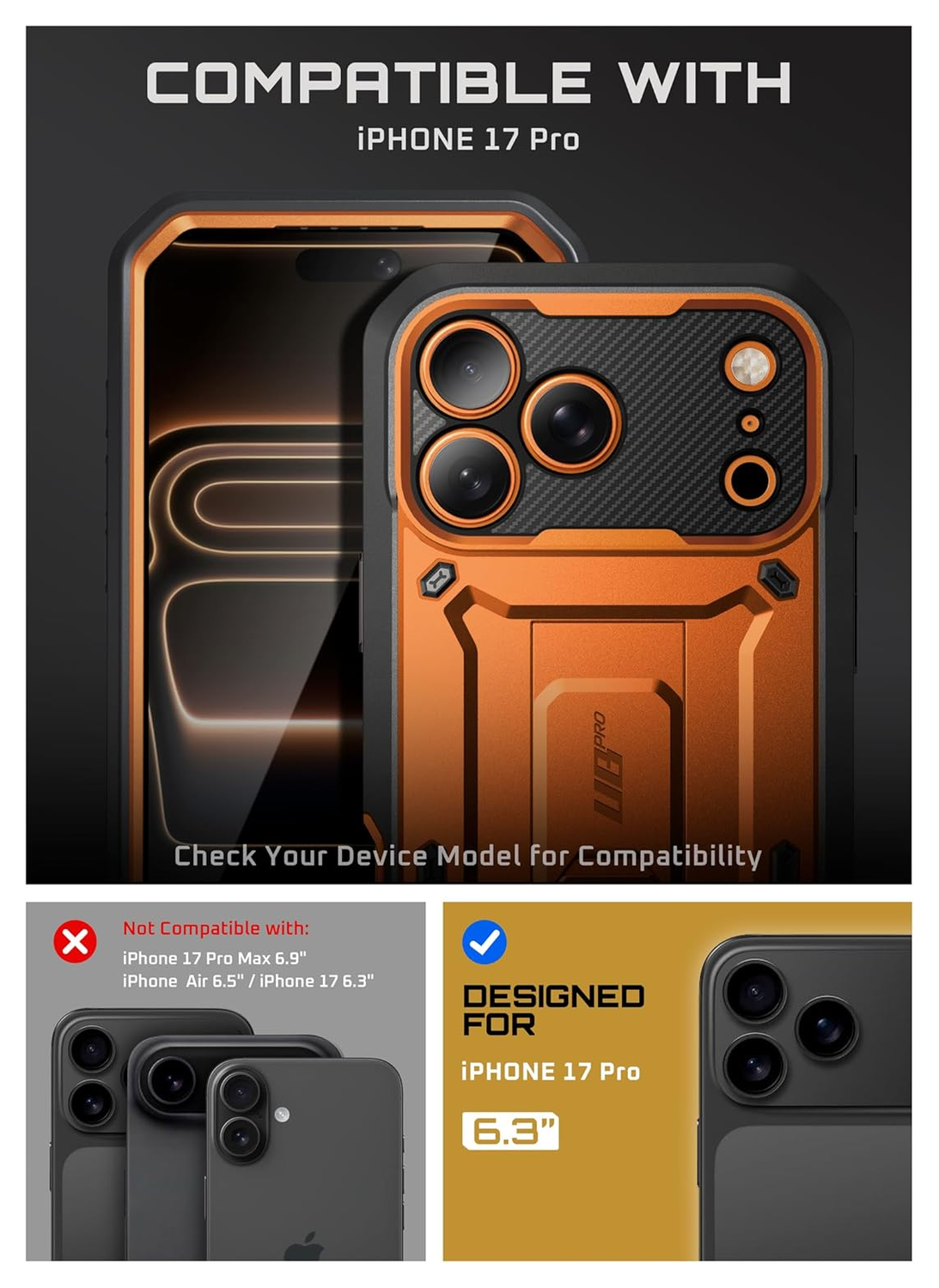 SUPCASE UB Pro Apple iPhone 17 Pro Hoesje Full Protect Kickstand Oranje afbeelding 3