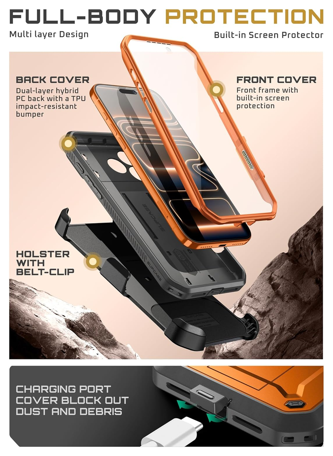 SUPCASE UB Pro Apple iPhone 17 Pro Hoesje Full Protect Kickstand Oranje afbeelding 7