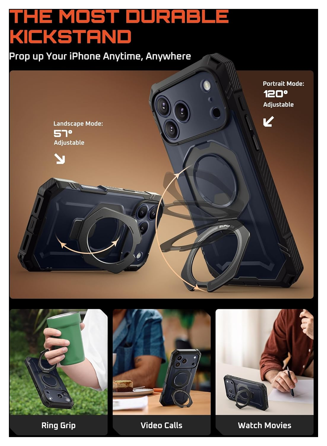 SUPCASE UB Grip Pro Apple iPhone 17 Pro Max Hoesje MagSafe Kickstand Zwart afbeelding 4