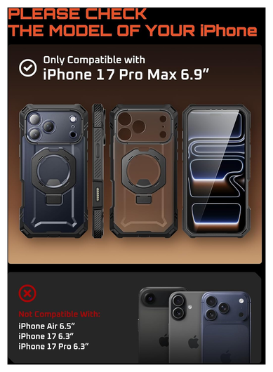 SUPCASE UB Grip Pro Apple iPhone 17 Pro Max Hoesje MagSafe Kickstand Zwart afbeelding 2