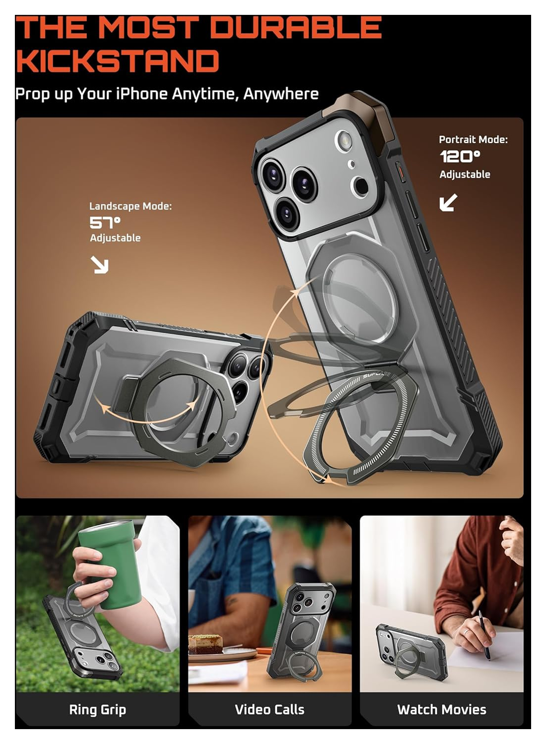 SUPCASE UB Grip Apple iPhone 17 Pro Max Hoesje MagSafe Kickstand Grijs afbeelding 4