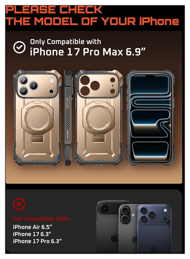 SUPCASE UB Grip Apple iPhone 17 Pro Max Hoesje MagSafe Kickstand Goud afbeelding 3