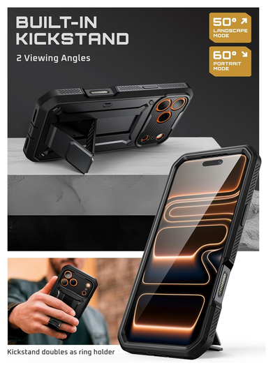 SUPCASE UB Pro Apple iPhone 17 Pro Max Hoesje Full Protect Kickstand Zwart afbeelding 6