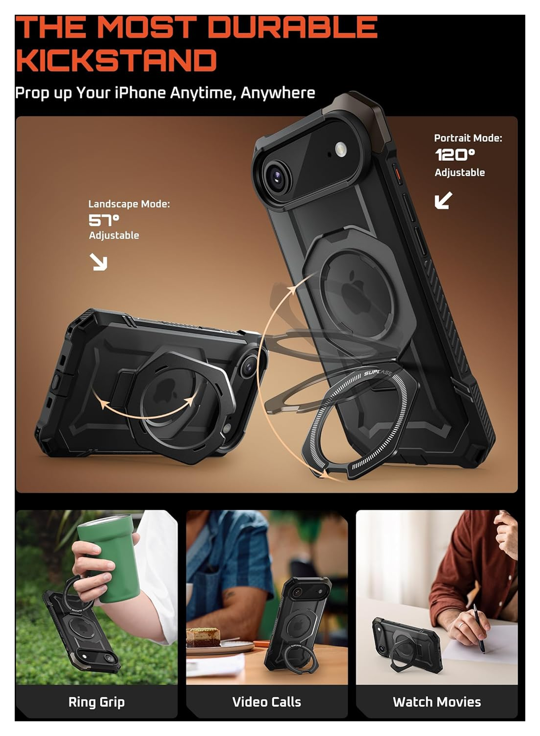 SUPCASE UB Grip iPhone Air Hoesje MagSafe Kickstand Transparant Zwart afbeelding 5