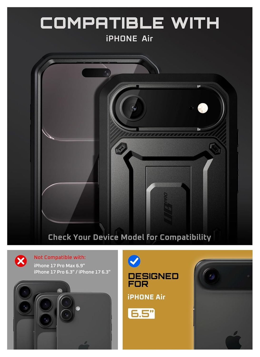 SUPCASE UB Pro iPhone Air Hoesje Full Protect Kickstand Zwart afbeelding 3