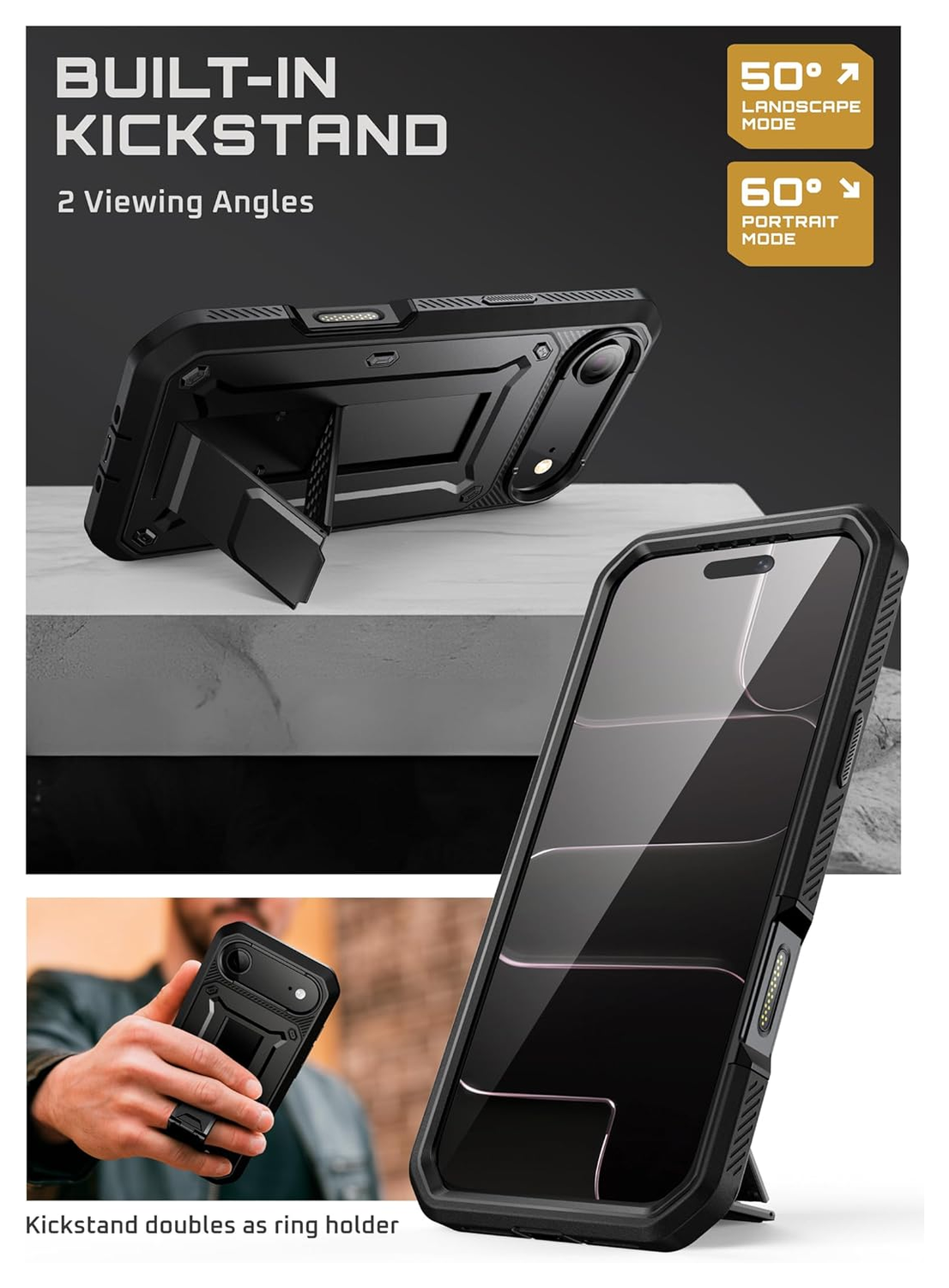SUPCASE UB Pro iPhone Air Hoesje Full Protect Kickstand Zwart afbeelding 6