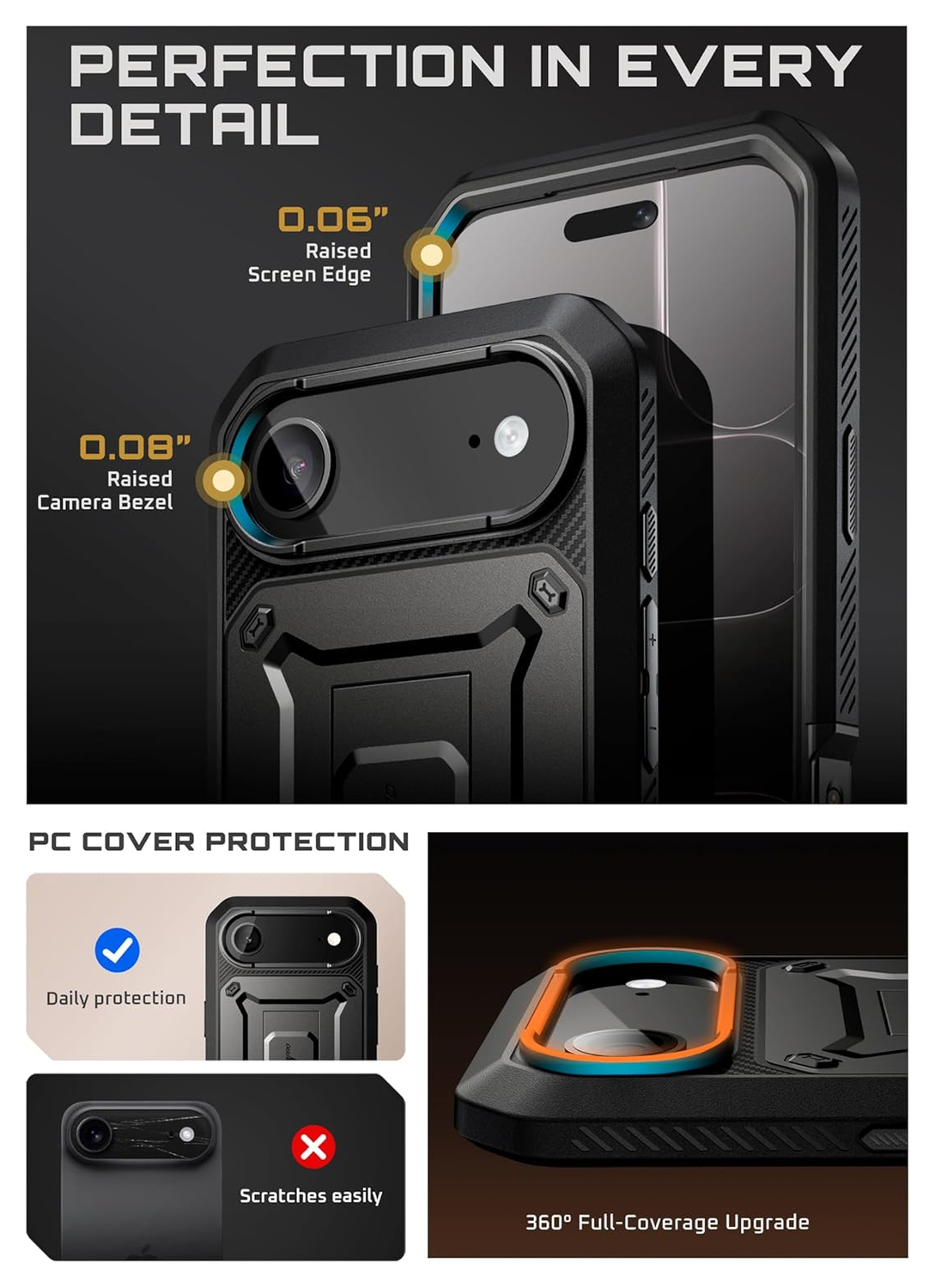 SUPCASE UB Pro iPhone Air Hoesje Full Protect Kickstand Zwart afbeelding 8