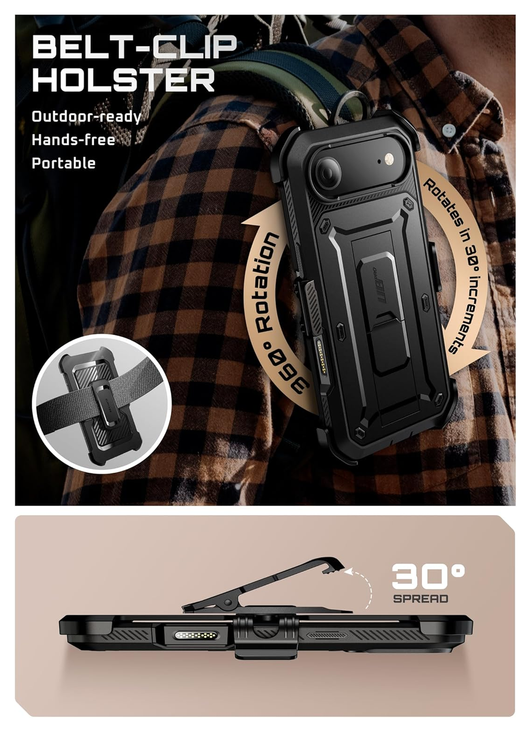 SUPCASE UB Pro iPhone Air Hoesje Full Protect Kickstand Zwart afbeelding 9